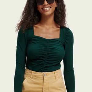 Scotch & Soda Forest Green Fitted Top Long Sleeve - Size Small - Elevated Basic
